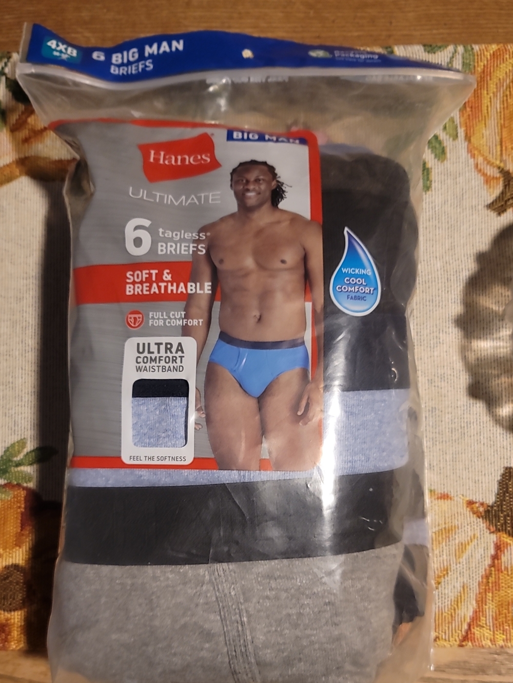 Size 4XB Hanes Ultimate Men’s 6-Pack Tagless Wicking Cool Comfort Briefs